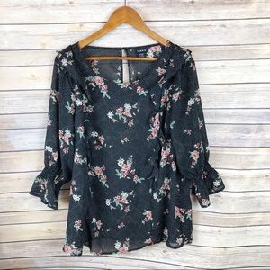 Torrid Polka Dot Floral Ruffle Bell Sleeve Top 1X